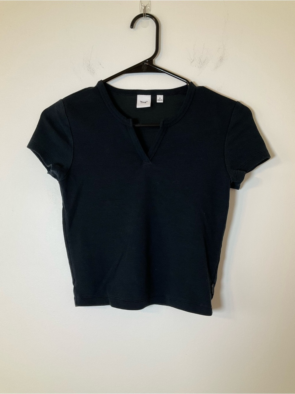 TNA Aritzia Waffle Knit Cropped Tee Gray Short Sleeve Top Small